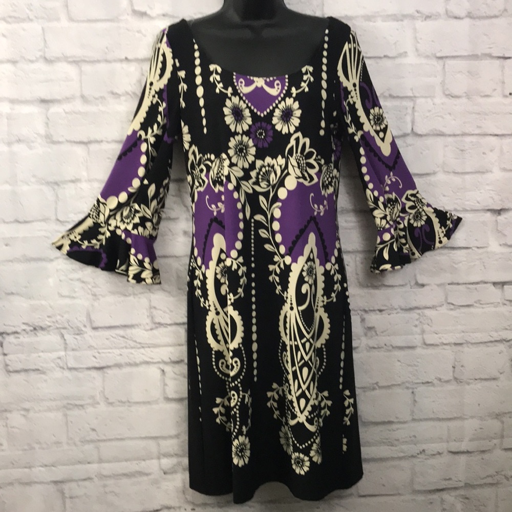 Maggie London Muse Purple and Black Print Summer Dress 6